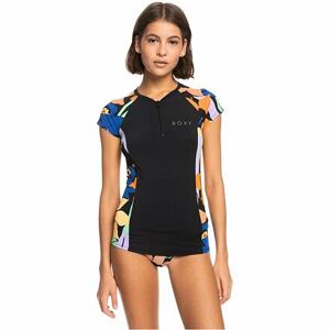 Roxy dámské tričko na surf Caps Sleeve Lyc Anthracite Flower Jammin | Černá | Velikost L